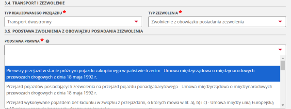 Перелік можливих підстав бездозвільного руху дорогами Польщі для RMPD